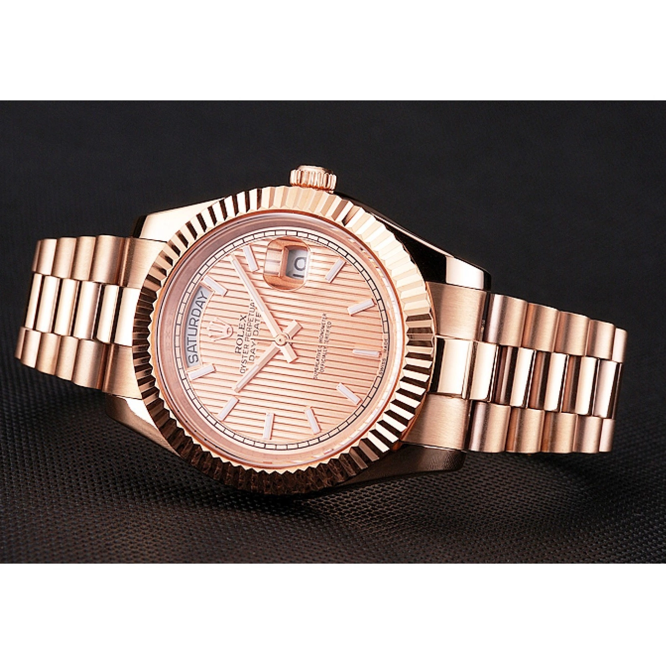 Good copy rolex watches Etched Day Gold 40 Bracelet Dial Swiss Date And Rose Gold Case Rolex Rose 0608